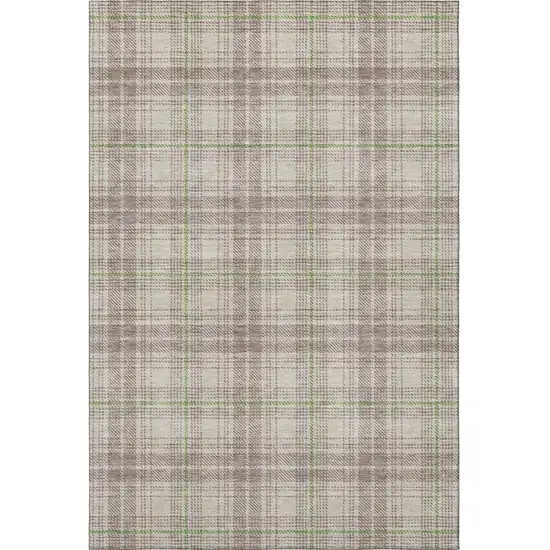Beige Green And Tan Plaid Washable Area Rug With UV Protection Photo 3
