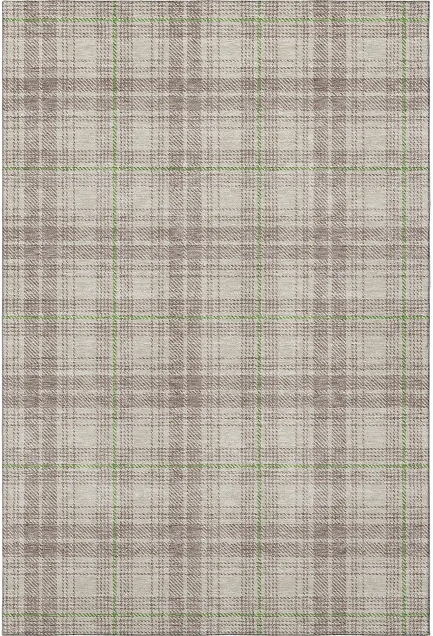 Beige Green And Tan Plaid Washable Area Rug With UV Protection Photo 3