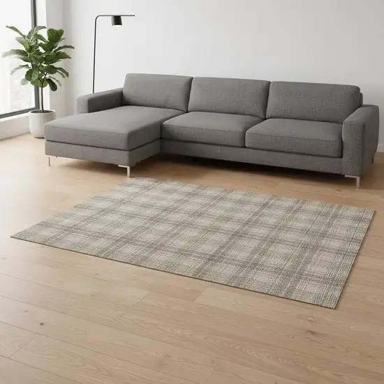 Beige Green And Tan Plaid Washable Area Rug With UV Protection Photo 2