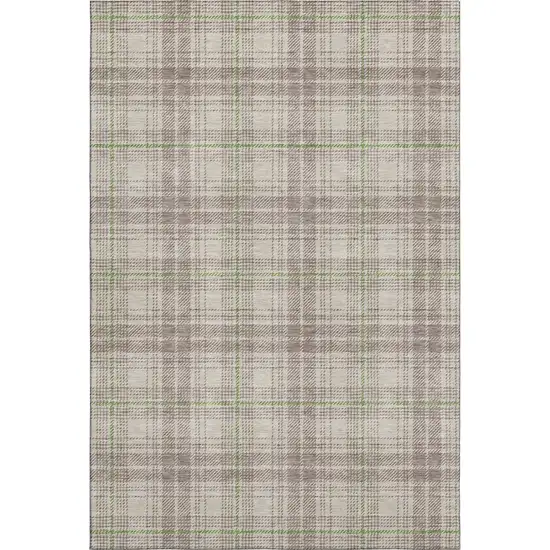 Beige Green And Tan Plaid Washable Area Rug With UV Protection Photo 1