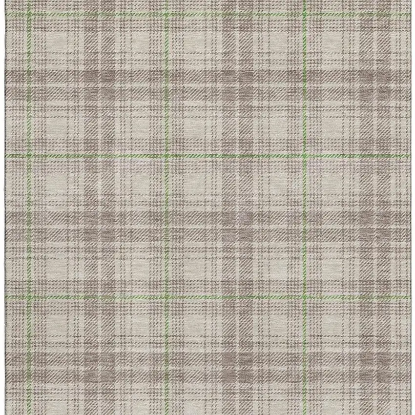 Beige Green And Tan Plaid Washable Area Rug With UV Protection Photo 2