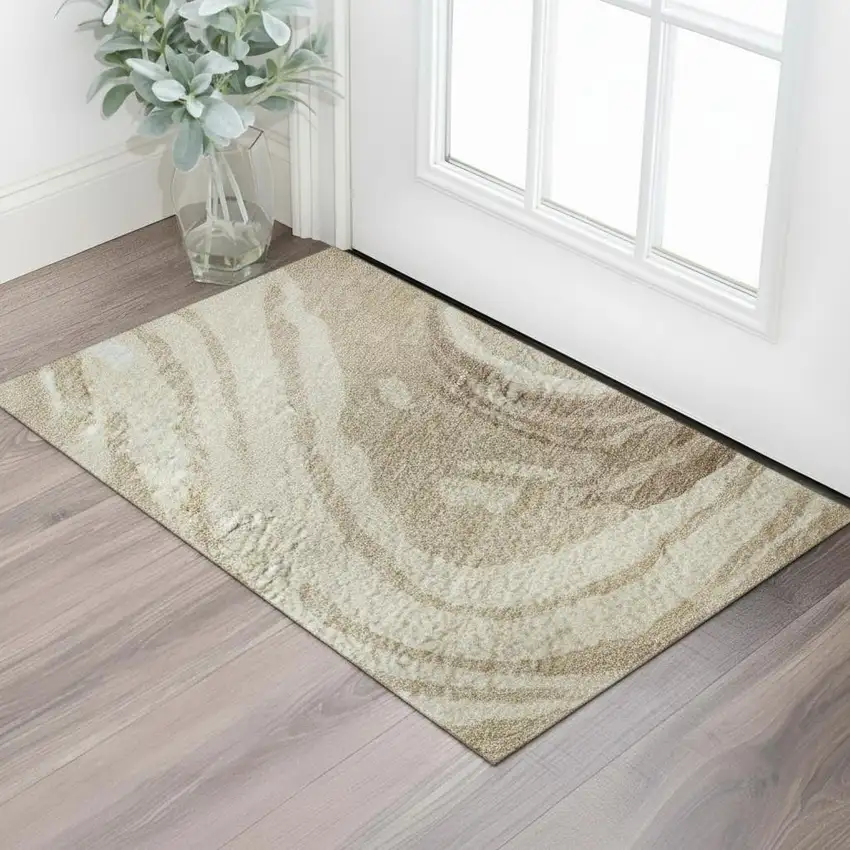 Beige Green And Taupe Abstract Washable Area Rug With UV Protection Photo 2