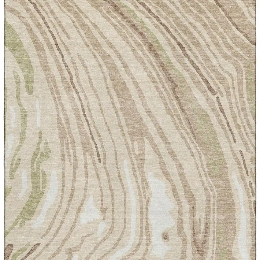 Beige Green And Taupe Abstract Washable Area Rug With UV Protection Photo 4