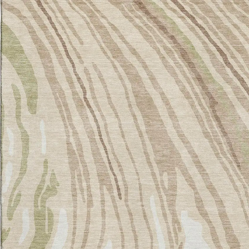 Beige Green And Taupe Abstract Washable Area Rug With UV Protection Photo 3
