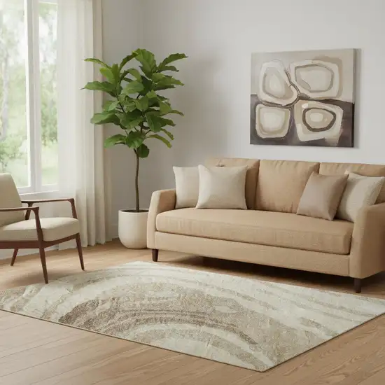 Beige Green And Taupe Abstract Washable Area Rug With UV Protection Photo 2