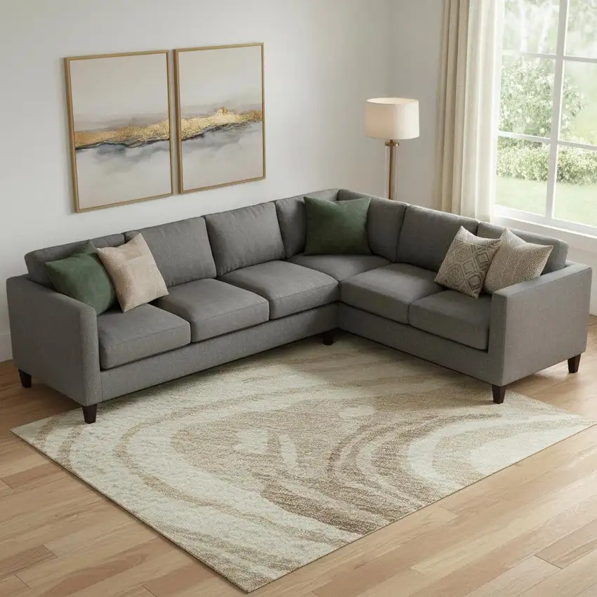 Beige Green And Taupe Abstract Washable Area Rug With UV Protection Photo 2