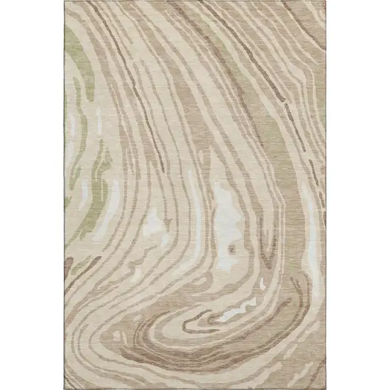 Beige Green And Taupe Abstract Washable Area Rug With UV Protection Photo 4