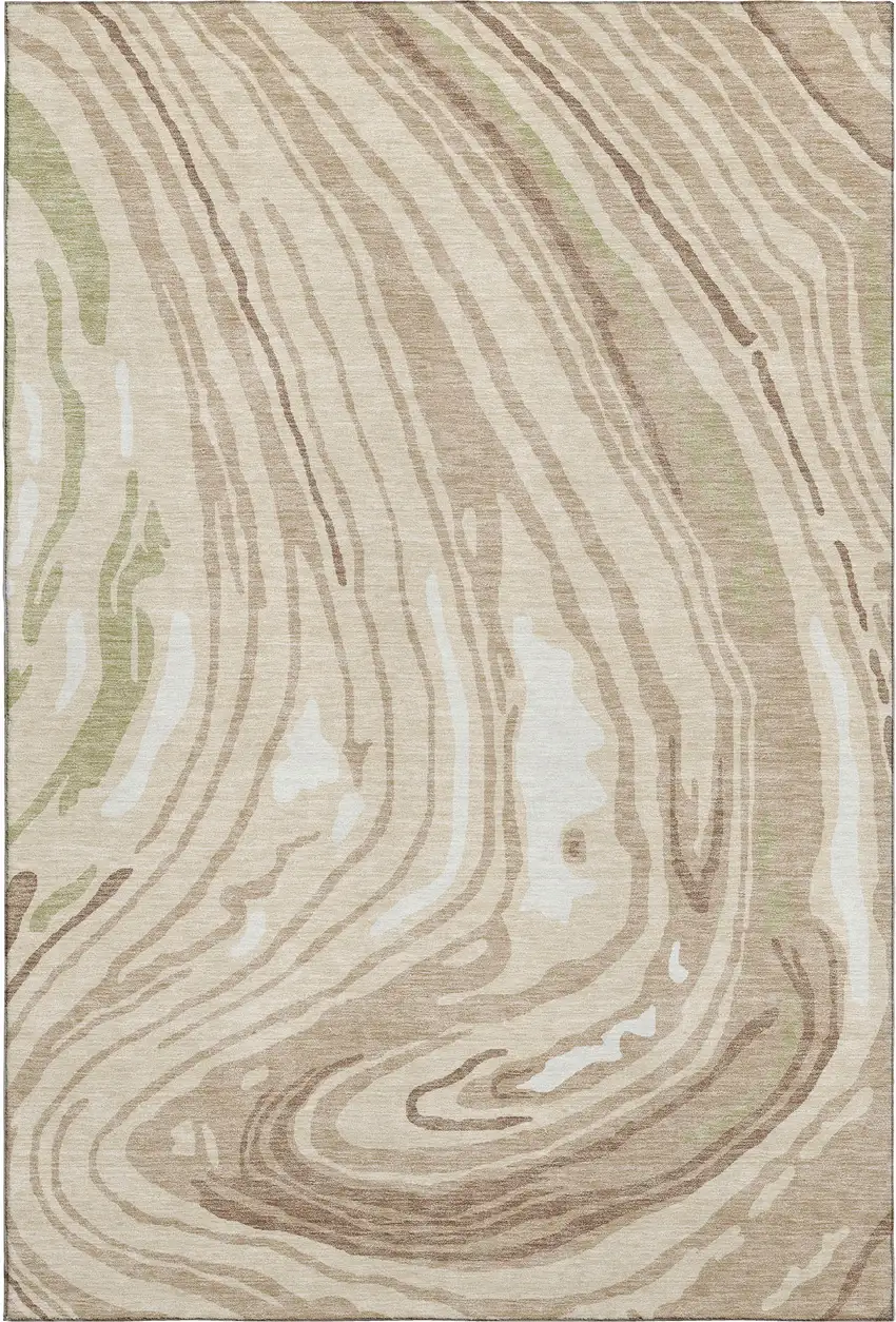 Beige Green And Taupe Abstract Washable Area Rug With UV Protection Photo 5