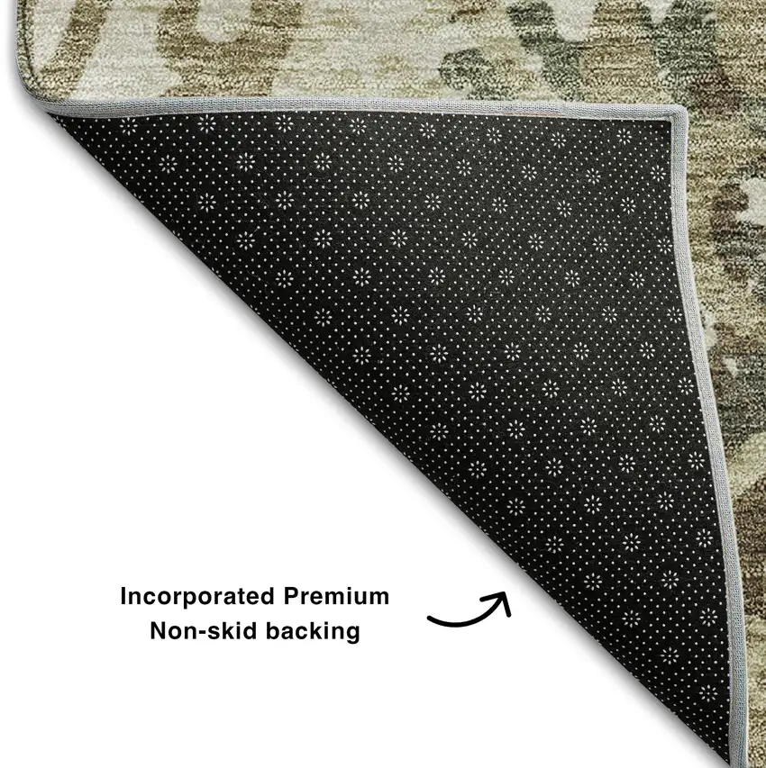 Beige Green And Taupe Floral Washable Area Rug With UV Protection Photo 7