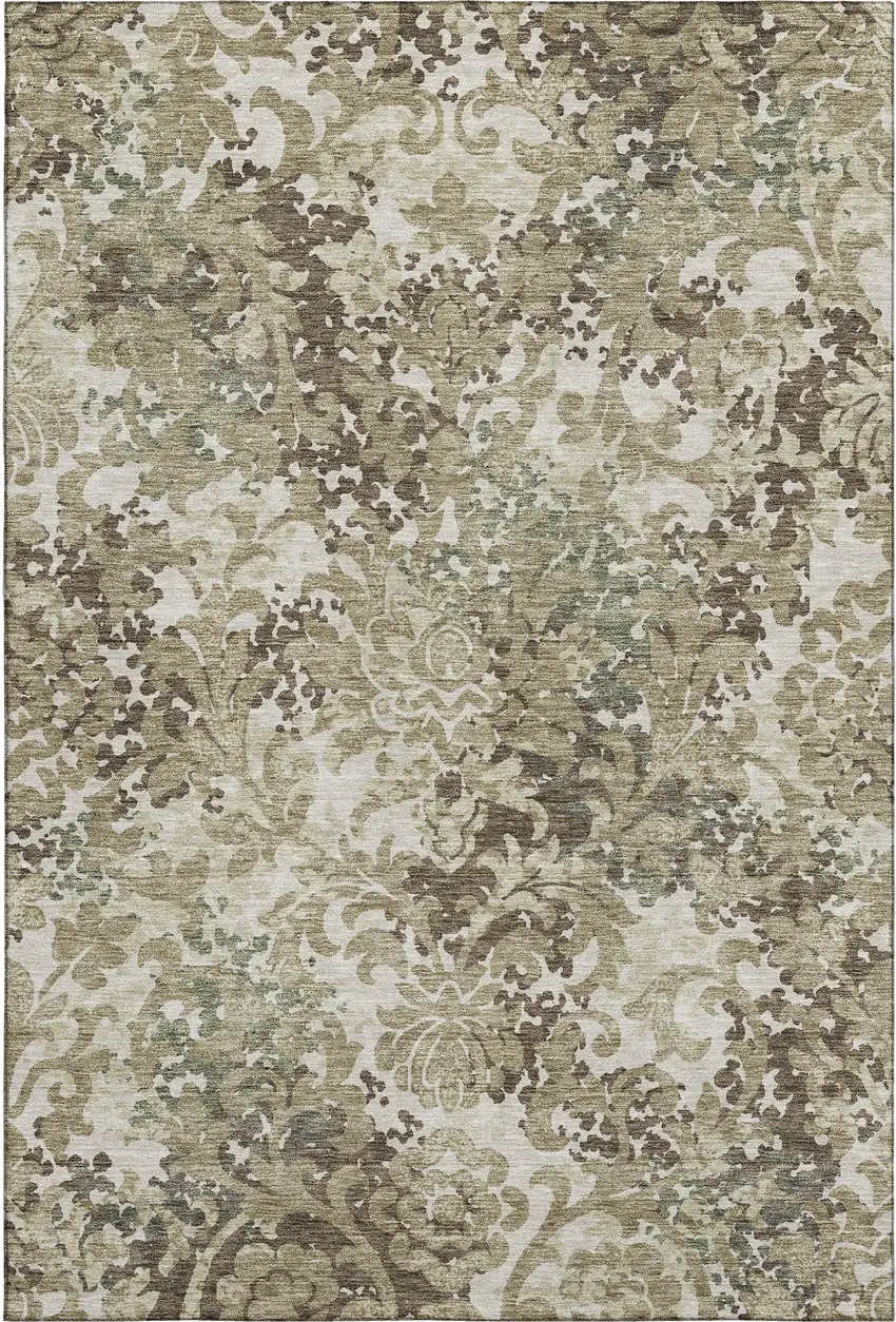 Beige Green And Taupe Floral Washable Area Rug With UV Protection Photo 1