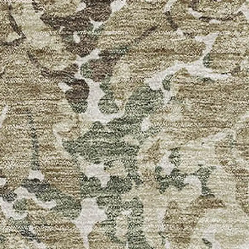 Beige Green And Taupe Floral Washable Area Rug With UV Protection Photo 3