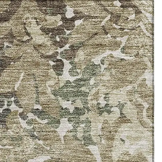 Beige Green And Taupe Floral Washable Area Rug With UV Protection Photo 4