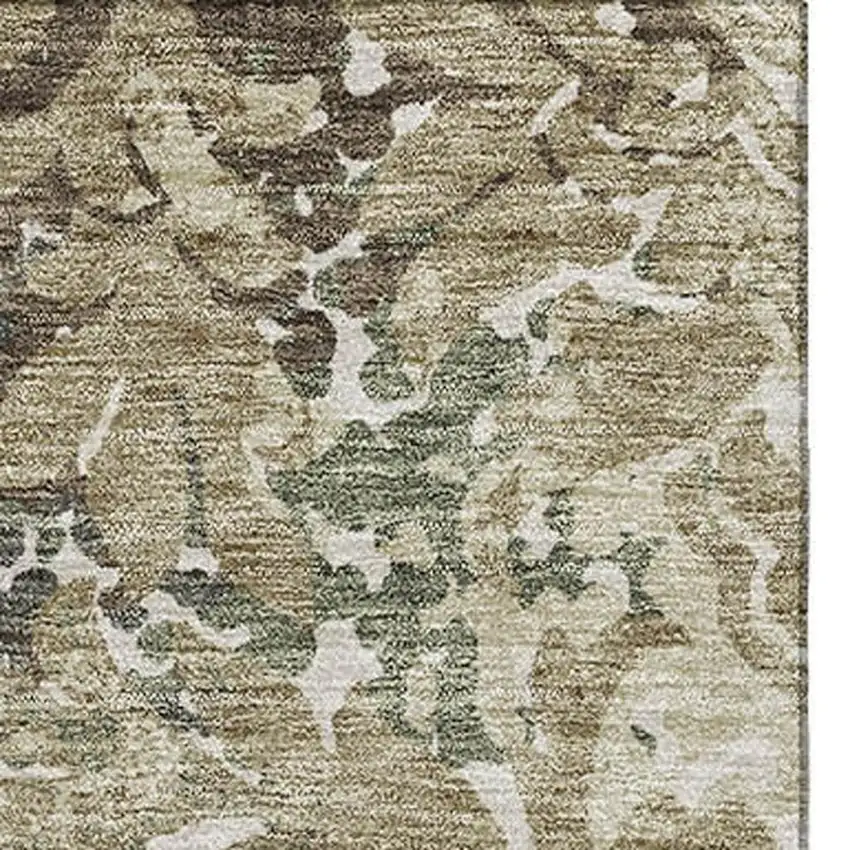 Beige Green And Taupe Floral Washable Area Rug With UV Protection Photo 4
