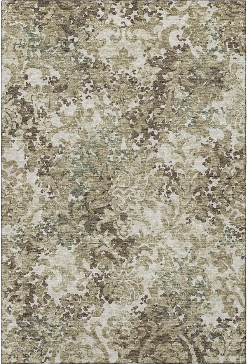Beige Green And Taupe Floral Washable Area Rug With UV Protection Photo 3