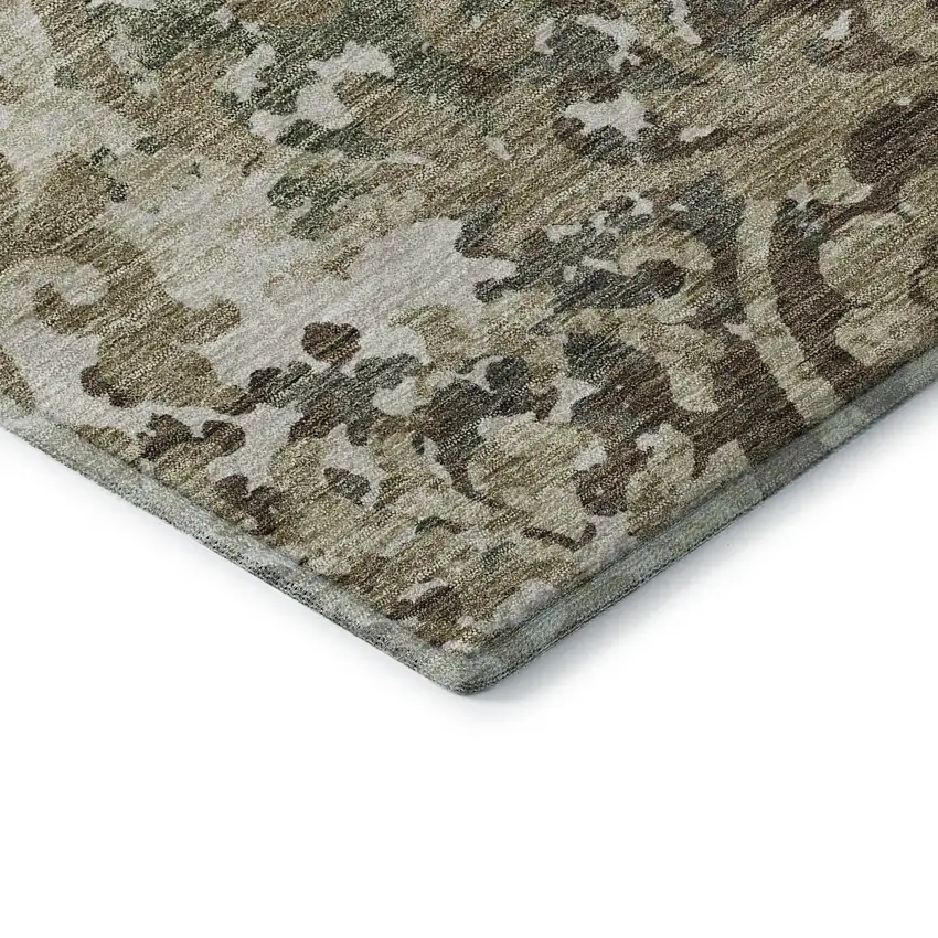 Beige Green And Taupe Floral Washable Area Rug With UV Protection Photo 7