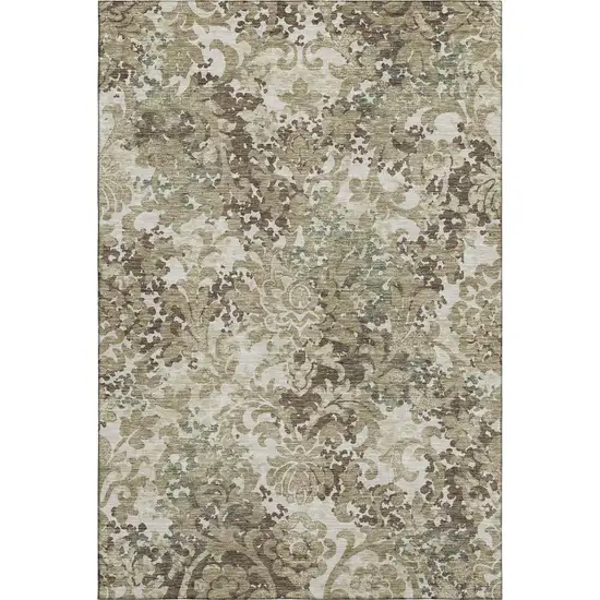 Beige Green And Taupe Floral Washable Area Rug With UV Protection Photo 1
