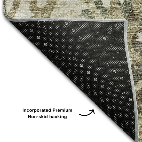 Beige Green And Taupe Floral Washable Area Rug With UV Protection Photo 6