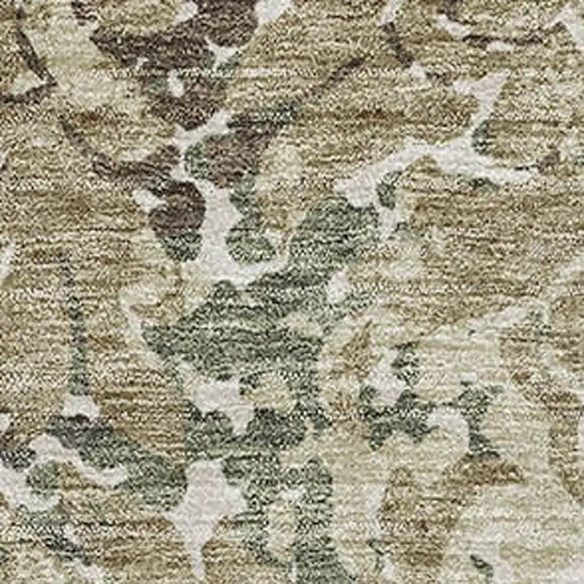 Beige Green And Taupe Floral Washable Area Rug With UV Protection Photo 3