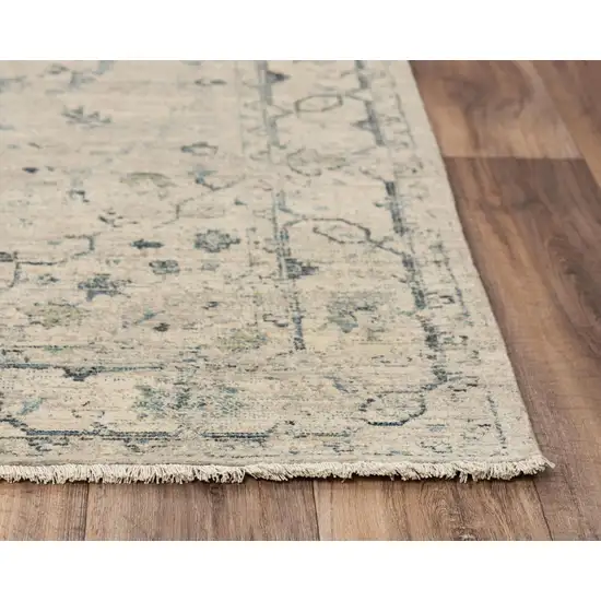 Beige Green Ivory And Blue Wool Medallion Hand Carved Handmade Area Rug Photo 2