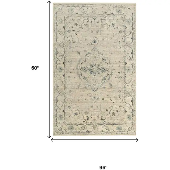Beige Green Ivory And Blue Wool Medallion Hand Carved Handmade Area Rug Photo 6