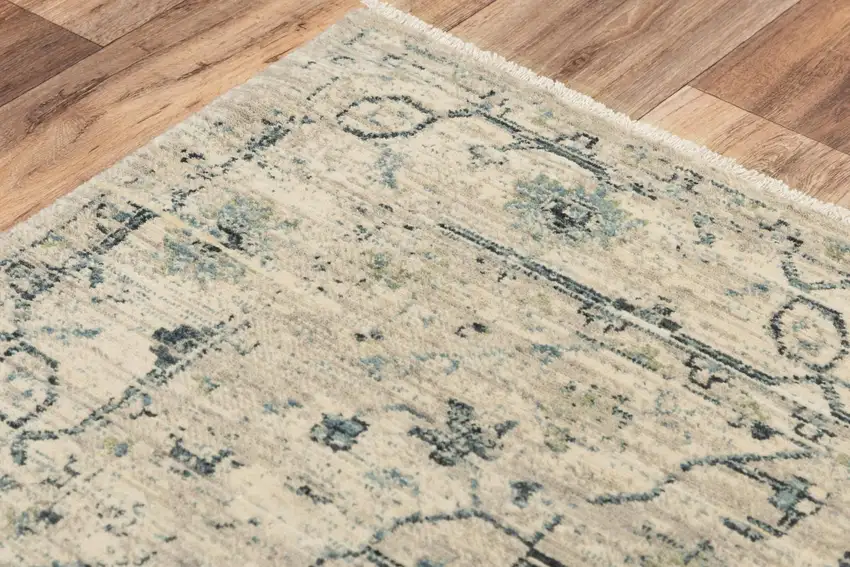 Beige Green Ivory And Blue Wool Medallion Hand Carved Handmade Area Rug Photo 4