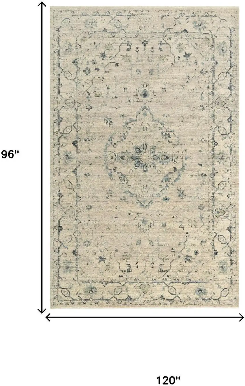 Beige Green Ivory And Blue Wool Medallion Hand Carved Handmade Area Rug Photo 6