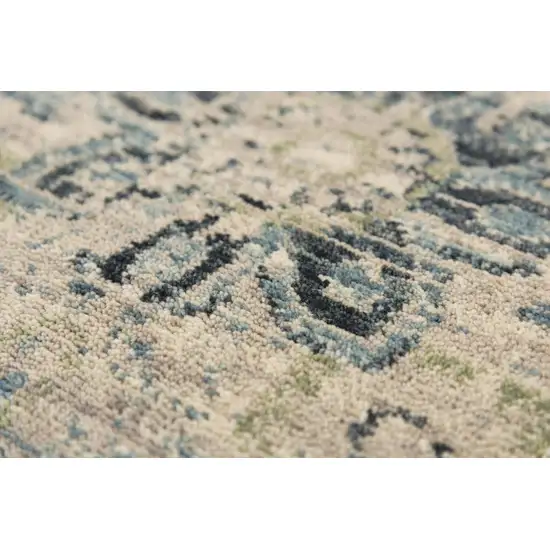 Beige Green Ivory And Blue Wool Medallion Hand Carved Handmade Area Rug Photo 3