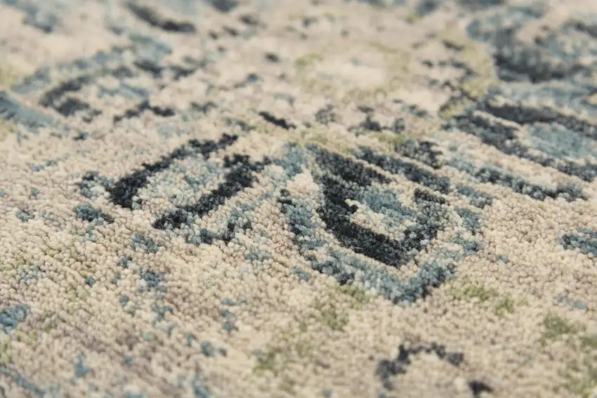 Beige Green Ivory And Blue Wool Medallion Hand Carved Handmade Area Rug Photo 3