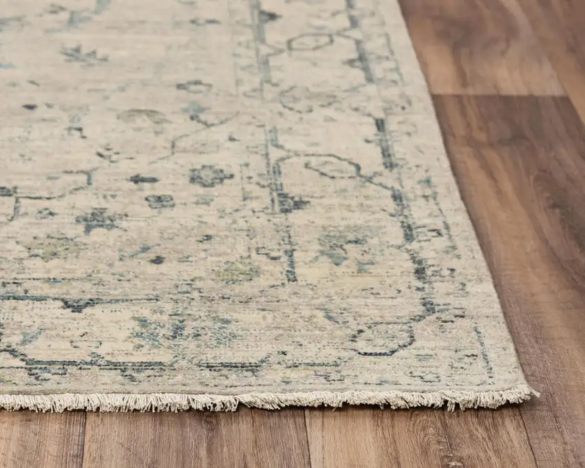 Beige Green Ivory And Blue Wool Medallion Hand Carved Handmade Area Rug Photo 2