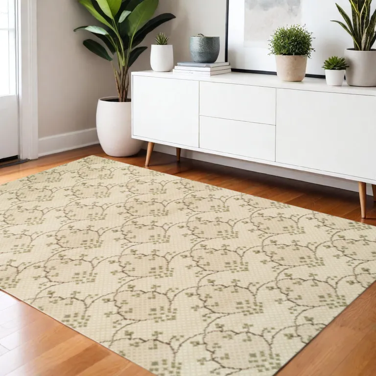 Beige Green and Brown Floral Vines Stain Resistant Area Rug Photo 5