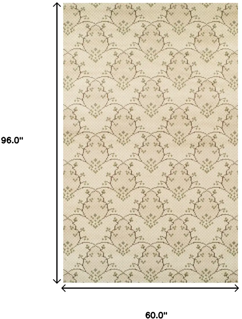Beige Green and Brown Floral Vines Stain Resistant Area Rug Photo 6
