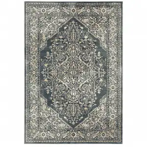 Photo of Beige Grey And Blue Oriental Power Loom Stain Resistant Area Rug