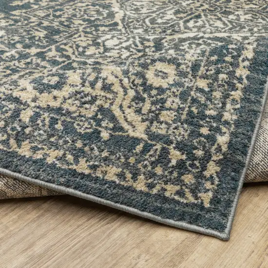 Beige Grey And Blue Oriental Power Loom Stain Resistant Area Rug Photo 4