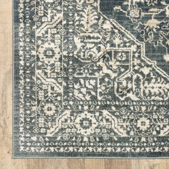 Beige Grey And Blue Oriental Power Loom Stain Resistant Area Rug Photo 3