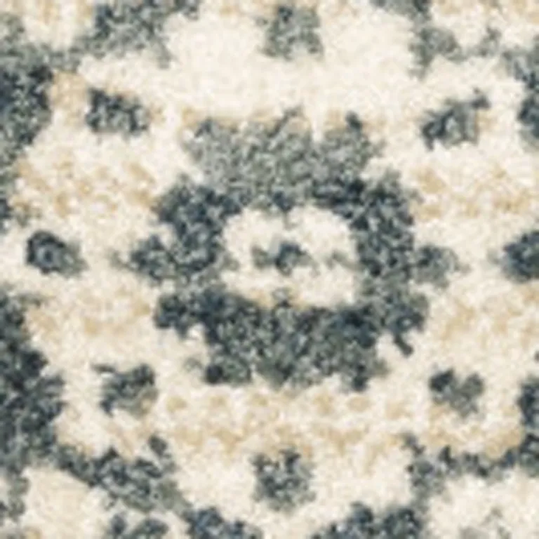 Beige Grey And Blue Oriental Power Loom Stain Resistant Area Rug Photo 4