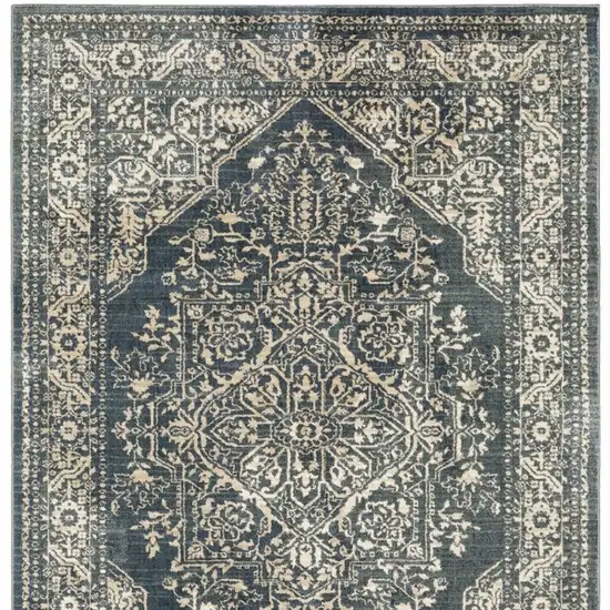 Beige Grey And Blue Oriental Power Loom Stain Resistant Area Rug Photo 6