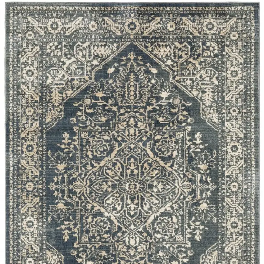 Beige Grey And Blue Oriental Power Loom Stain Resistant Area Rug Photo 6