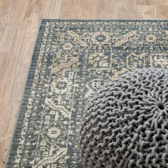 Beige Grey And Blue Oriental Power Loom Stain Resistant Area Rug Photo 8