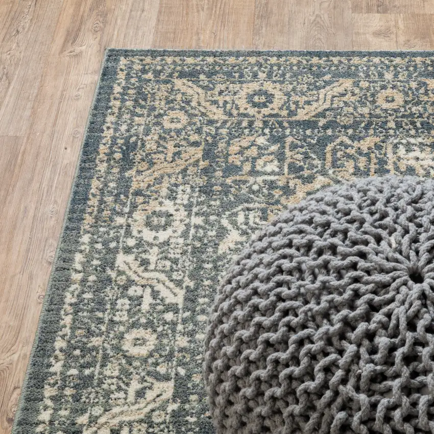 Beige Grey And Blue Oriental Power Loom Stain Resistant Area Rug Photo 8