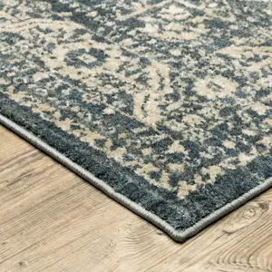 Photo of Beige Grey And Blue Oriental Power Loom Stain Resistant Area Rug