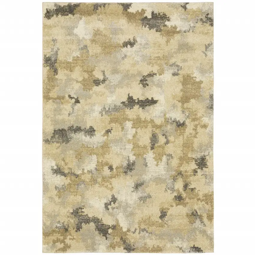 Beige Grey And Gold Abstract Power Loom Stain Resistant Area Rug Photo 1