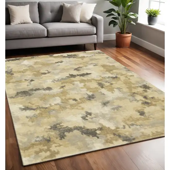 Beige Grey And Gold Abstract Power Loom Stain Resistant Area Rug Photo 1