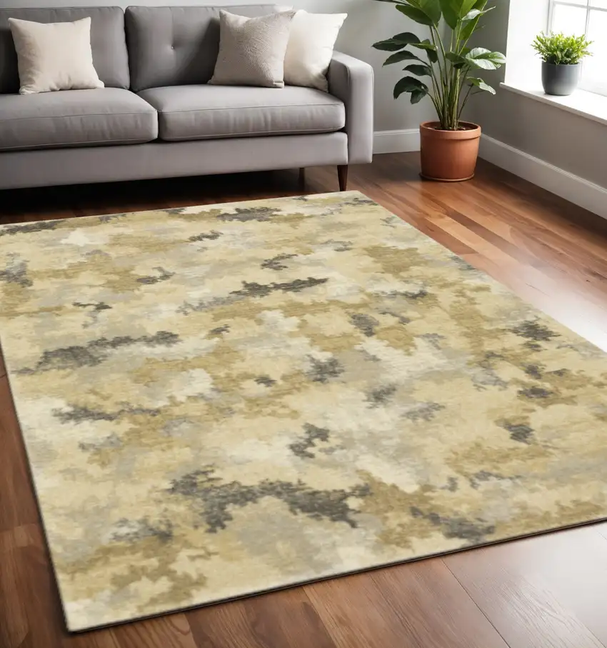 Beige Grey And Gold Abstract Power Loom Stain Resistant Area Rug Photo 1