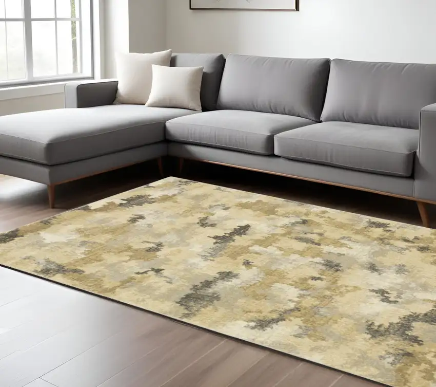Beige and Ivory Abstract Power Loom Area Rug Photo 1