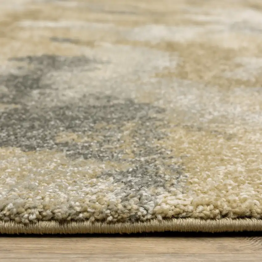 Beige Grey And Gold Abstract Power Loom Stain Resistant Area Rug Photo 8