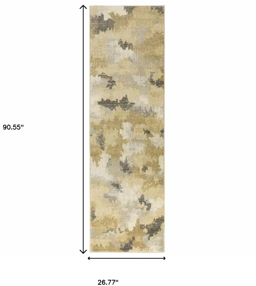 Beige Grey And Gold Abstract Power Loom Stain Resistant Runner Rug Photo 10