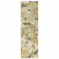Photo of Beige Grey And Gold Abstract Power Loom Stain Resistant Runner Rug