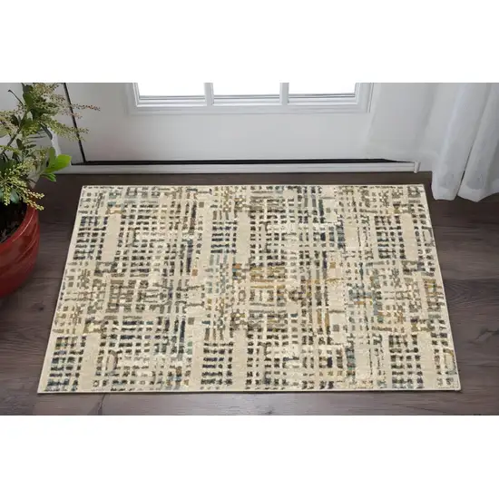 Beige Grey Blues Orange Yellow And Ivory Abstract Power Loom Stain Resistant Area Rug Photo 1