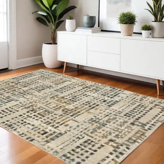 Beige Grey Blues Orange Yellow And Ivory Abstract Power Loom Stain Resistant Area Rug Photo 1