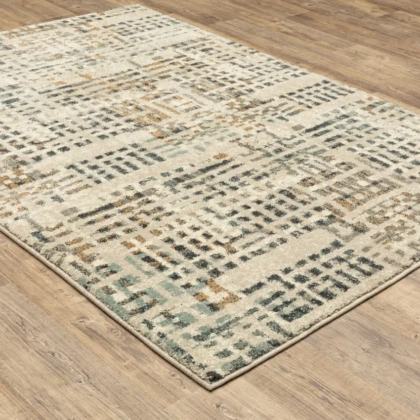 Beige Grey Blues Orange Yellow And Ivory Abstract Power Loom Stain Resistant Area Rug Photo 5